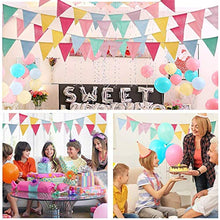 Load image into Gallery viewer, DYFFLE 60 Flags 67ft Bunting Flags, Imitated Linen Bunting Outdoor Waterproof, Festival Bunting with 18 Macarons Balloons, Garden Bunting for Home, Birthday, Party Garden Decoration (5 Bunting Banner)