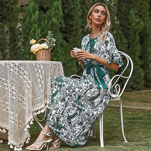 Load image into Gallery viewer, LINBLIL Women's Summer Bobo Floral V-Neck Maxi Dress (XXL, Green)