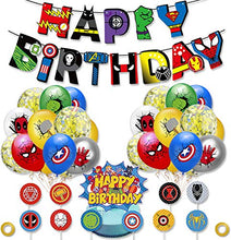 Load image into Gallery viewer, KBD Superhero Avengers Party Supplies Superhero Balloons Superhero Birthday Banner Super Hero Cake Toppers Superhero Marvel Avengers Birthday Party Decorations (Yellow Sequins)