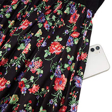 Load image into Gallery viewer, Strappy Beach Dress Lady Sleeveless Strap Dress Ruffle Floral Printed Boho Casual Black Beach Dress Swing Dress Midi Dress with Pockets M