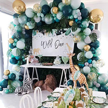 Load image into Gallery viewer, Jungle Safari Theme Party Supplies, 167Pcs Jungle Party Balloon Garland Kit with Palm Leaves, Green Balloons Arch Kit for Kids Boys Girls Birthday Party, Baby Shower, Safari Party Decorations Backdorp