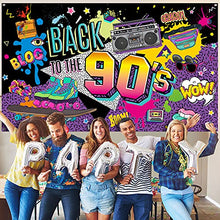 Load image into Gallery viewer, 90s Party Decorations for Adults 90's Backdrop Back to The 90's Themed Banner Hip Hop Graffiti Photography Background Wall Table Birthday Party Decoration Supplies