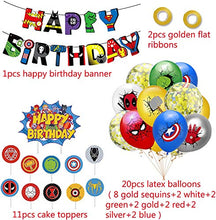 Load image into Gallery viewer, KBD Superhero Avengers Party Supplies Superhero Balloons Superhero Birthday Banner Super Hero Cake Toppers Superhero Marvel Avengers Birthday Party Decorations (Yellow Sequins)