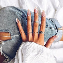 Load image into Gallery viewer, Medium Length Almond Press on Nails with Designs,Nude White Stripes Acrylic Nails Press on,Stick on Nails for Women,Artificial Glue on Nails, Abstract Fake Nails for Nail Art Manicure Decoration