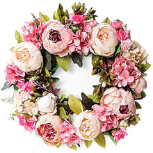Load image into Gallery viewer, LASPERAL 15" Door Wreath, Artificial Pink Peony Flower Wreath for Front Door Spring Valentine Floral Outdoor Wreath for All Seasons, Wedding, Wall, Home Decor