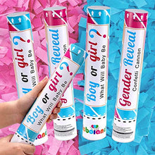 Load image into Gallery viewer, Gender Reveal Confetti Cannon Poppers 2 Pink and 2 Blue Boy or Girl 12 Inch Shooter with Biodegradable Confetti for Baby Gender Reveal Party Announcement