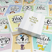 Load image into Gallery viewer, Baby Moment Cards & Keepsake Box – 40 Unisex Landmark Memory Milestone Photo Album Cards & Pregnancy & Age Markers– Perfect for Boy & Girl Baby Showers - Gift Set - COZY HEDGEHOG