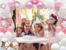Load image into Gallery viewer, Balloon Arch Kit Rose Gold Birthday Party Decorations Garland Happy Birthday Banner White Transparent Confetti Balloons Pump Heart Foil Table Cloth Glue Dots (Rose Gold)