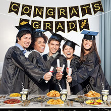 Load image into Gallery viewer, OurWarm Black Gold Graduation Party Supplies 2022, Graduation Party Tableware Including Tablecloth Banner Paper Party Plates Cups Straws Napkin Dinnerware Set for Graduation Decoration - for 24 Guests