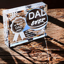 Load image into Gallery viewer, Movdyka Crystal Plaque Best Dad with Sayings of Love, Engraved Glass Block Birthday Gifts for Daddy, Best Dad Ever Ornament for Daddy from Daughter, Son