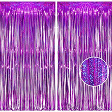 Load image into Gallery viewer, BRAVESHINE Purple Metallic Tinsel Curtains, Foil Fringe Shimmer Curtain Streamer Party for Mother's Day Purple Baby Shower Decorations Wedding Lilac Mermaid Theme Birthday Party (2Pack, 1x2.5m)