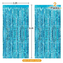 Load image into Gallery viewer, CHRORINE 2pcs 1m x 2.5m Light Blue Metallic Tinsel Foil Fringe Curtains Party Streamers Backdrop for Frozen Mermaid Birthday Baby Shower Bachelorette Bridal Shower Blue Party Decorations