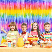 Load image into Gallery viewer, KONUNUS 2 Pack Metallic Tinsel Curtains, Rainbow Foil Fringe Curtain Foil Fringe Backdrop for Birthday Graduation Party Decorations (3.28 x 6.56 ft)