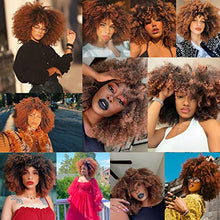 Load image into Gallery viewer, ANNIVIA 14inch Short Curly Afro Wigs for Black Women Afro Kinky Curly Wig with Bangs No Glue Full and Fluffy like a Bomb Full wig (Ombre Brown)