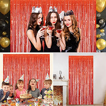 Load image into Gallery viewer, GRESAHOM Red Foil Fringe Curtain 3ft x 8.3ft, 1 Pack Red Metallic Tinsel Curtain Birthday Decorations, Foil Curtain for Birthday Graduation Wedding Engagement Bridal Shower Bachelorette Holiday Party