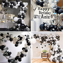 Load image into Gallery viewer, Black Silver Balloons Arch Kit , SIMSPEAR Party Decorations Balloons Garland with Silver Metallic, White, Black Silver Confetti Balloons Silver Palm Leaves for Party Birthday Decoration Baby Shower