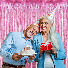 Load image into Gallery viewer, Tinsel Foil Fringe Curtains, 2 Packs Metallic Streamers Backdrop Aluminum Foil Stripe Curtain, 1 x 2m/ 3.3 x 6.6ft Photo Decoration Set for Wedding Birthday Baby Shower Halloween Christmas Party(Pink)