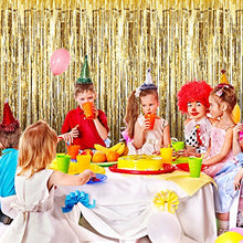 Load image into Gallery viewer, 3 Pack Metallic Tinsel Curtains, Foil Fringe Shimmer Curtain Door Window Decoration for Birthday Wedding Party (Gold)