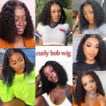 Load image into Gallery viewer, 10 Inch Natural Black Short Bob Wig Deep Wave Curly Lace Front Human Hair Wig13x6x1 T Part Transparent Lace Front Wig For Black Women