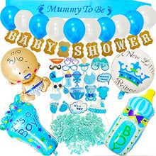 Load image into Gallery viewer, 58pcs Boy Baby Shower Decorations Boy Baby Shower Balloons Decorations Set Include Mummy to Be Sash, Baby Shower Photo Booth Props Balloons Banners Confetti for Baby Shower Favor (Blue)