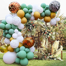 Load image into Gallery viewer, 100PCS Safari Jungle Balloon Arch Kit, Green Balloons Garland Kit with Large 4D Foil Animal Balloon, Jungle Theme Balloon Arch with Gold White Spot Balloons for Baby Shower Birthday Party Decoration