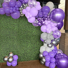 Load image into Gallery viewer, Purple Balloons Arch Garland Kit, Purple Birthday Decorations Pastel Purple Balloons Macaron Purple Grey Balloons Metallic Purple Silver Balloons White Balloons Purple Confetti Balloons