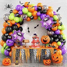 Load image into Gallery viewer, Halloween Balloon Arch Garland Kit, 96pcs Orange Black Purple Balloons Arch Kit With Black Eye Confetti Green Latex Balloons Bat Sticker Spider Web Foil Balloon for Halloween Decoration Party Supplies