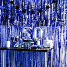 Load image into Gallery viewer, 2PCS Tinsel Foil Fringe Curtains Blue Metallic Shimmer Curtain Backdrop Foil Streamers Party Decorations Fringe Streamers Tinsel Curtains foil curtain For Christmas Birthday Party Wedding Door