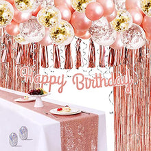 Load image into Gallery viewer, Rose Gold Party Decorations, Bachelorette Party, Balloons for Birthday Party Wedding ( Kit with Balloons, Tassel Garland, Foil Fringe Curtains, Gold Table Runner, Birthday Banner, Ribbons)