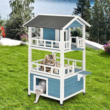Load image into Gallery viewer, GYMAX Wooden Cat House, Weatherproof Kitten Shelter with Roof, Outdoor Indoor Pets Playhouse Condo for Dogs, Rabbits & Chickens (60 x 60 x 126cm)