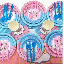Load image into Gallery viewer, Heboland Gender Reveal Party Supplies Tableware Set, 16 Guests Boy or Girl Plates Napkins Tablecloth Cups Knives Forks Spoons Banner Decorations
