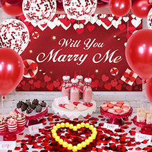 Load image into Gallery viewer, Balloons Engagement Party Decorations Kit - Marry Me Backdrop Banner Conteffi Balloon Led Tea Lights Candles Artificial Rose Pedals Love Propose Decoration Set Romantic Red Engaged