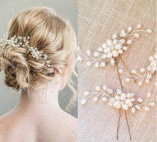 Load image into Gallery viewer, Hair Accessories Bridal Jewellery Hair Pins – 3 Pieces Fashion Retro Elegant Women's Pearl Rhinestone Hair Clip Wedding Bridal Hair Accessories (Colora)