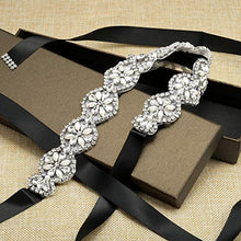 Load image into Gallery viewer, CHIC DIARY Crystal Bridal Wedding Belt Rhinestone Sash Applique Pearls Beaded Handcrafted Sparkle Sewn for Women Gown Evening Prom Clothes (White)