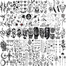 Load image into Gallery viewer, Shegazzi 62 Sheets Wolf Lion Skeleton Temporary Tattoos For Men Women Arm, 3D Realistic Tattoo Stickers For Adults Kids Neck, Black Scary Skull Halloween Vampire Fake Tatoos Snake Flower Compass
