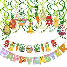 Load image into Gallery viewer, HOWAF 40pcs Happy Easter Bunting Banner Easter Hanging Swirl Decorations Easter Egg Bunny Hanging Swirl Foil Decorations,Easter Egg Rabbit Bunny Chick Carrot Chicken for Easter Party Home School Decor