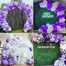 Load image into Gallery viewer, Purple Balloons Arch Garland Kit, Purple Birthday Decorations Pastel Purple Balloons Macaron Purple Grey Balloons Metallic Purple Silver Balloons White Balloons Purple Confetti Balloons