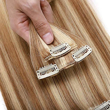 Load image into Gallery viewer, 100% Real Remy Hair Clip in Human Hair Extensions 8pcs 16-22inch Grade 7A Long Straight Natural 18 Clips Highlighted, 16"-65gram, #12 Golden Brown mix 613# Bleach Blonde