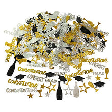 Load image into Gallery viewer, Zerodeco Graduation Decorations, Black and Gold Congrats Grad Banner Paper Pompoms Hanging Swirls Graduation Confetti Paper Garland Party Balloons for Grad Party Decoration Supplies