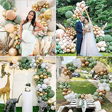 Load image into Gallery viewer, DJLLA Sage Green Balloon Garland Arch Kit, Olive Green Arch with Gold Metallic Balloons White Latex Balloons for Baby Shower, Wedding, Birthday, Christmas, Jungle Theme Party Decorations Reusable