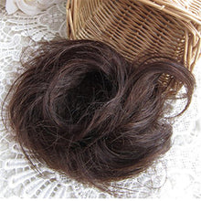 Load image into Gallery viewer, Remeehi Real Human Hair Bun Extension Donut Chignon Scrunchie Bun Up Do Hair Pieces Wavy Curly or Messy Ponytail Extension Dark Brown