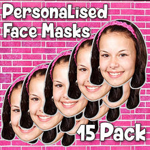 Load image into Gallery viewer, FoxyPrinting 15 Personalised face masks - Choose DIY or ready to wear for your custom photo masks perfect for birthday party's, stag do or hen party (DIY - Cut Out Yourself)