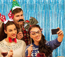 Load image into Gallery viewer, BRAVESHINE Blue Foil Fringe Curtain Party Backdrop, Metallic Tinsel Curtains Streamers Party Decor for Kids Frozen Unicorn Mermaid Decorations Baby Shower Ocean Theme Birthday Party (2Pack, 1x2.5m)