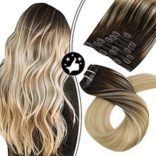 Load image into Gallery viewer, Moresoo Brown Balayage Clip in Hair Extensions Thick Extensions Clip in Balayage Brown to Blonde with Caramel Brown Ombre Hair Extensions Full Head 16 Inch 120g/7pcs