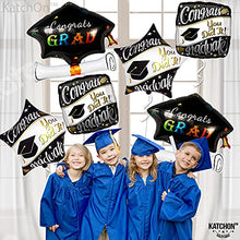 Load image into Gallery viewer, Congrats Grad Graduation Balloons with Graduation Cap Balloons - Black, Silver Graduation Decorations 2021 | Square, Star Congrats Balloons for Class of 2021 | Black Graduation 2021 Decorations Supply