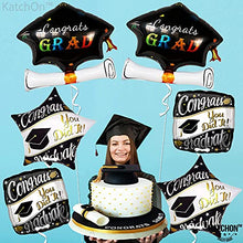 Load image into Gallery viewer, Congrats Grad Graduation Balloons with Graduation Cap Balloons - Black, Silver Graduation Decorations 2021 | Square, Star Congrats Balloons for Class of 2021 | Black Graduation 2021 Decorations Supply