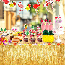 Load image into Gallery viewer, Yojoloin 128 Pcs Hawaiian Tropical Party Decoration Set,Hawaiian Table Skirt+20 Pcs Palm Leaves+30 Pcs Hawaiian Flowers+1 Pcs Flamingo Banner for Beach Summer and Hawaiian Theme Party