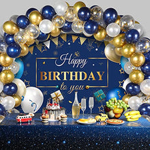 Load image into Gallery viewer, Navy Blue Birthday Confetti Balloons Kit Set 50 Pieces Blue Birthday Photography Backdrop Banner Package for Boys Girls Men Women Birthday Party Decorations Supplies (Navy Blue and Gold)