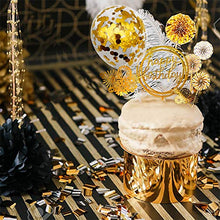 Load image into Gallery viewer, iZoeL Gold Birthday Cake Decoration Happy Birthday Cake Topper Paper Fans Banner Confetti Balloon Fireworks Golden Cupcake Topper for Gold Theme Party Decor Girl Boy Kid Women Man (Gold)