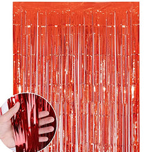 Load image into Gallery viewer, GRESAHOM Red Foil Fringe Curtain 3ft x 8.3ft, 1 Pack Red Metallic Tinsel Curtain Birthday Decorations, Foil Curtain for Birthday Graduation Wedding Engagement Bridal Shower Bachelorette Holiday Party
